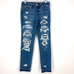 American Eagle Distressed Tomgirl Boyfriend Blue Denim Jeans Size 2 Regular